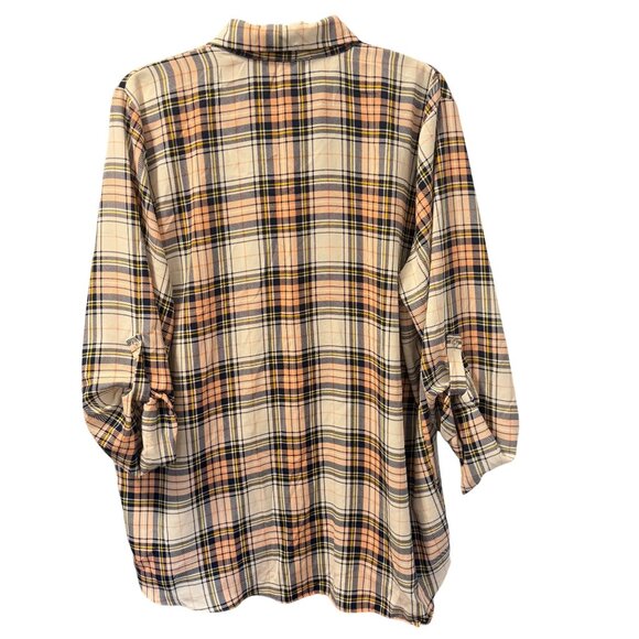 Moa Moa Woman Plaid Button-Up Shirt 3/4 Sleeve Size 2X Blouse - Picture 8 of 12